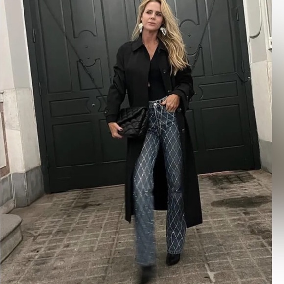 Zara TRF MID RISE RHINESTONE JEANS - Picture 2 of 9